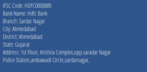 Hdfc Bank Sardar Nagar Branch, Branch Code 000889 & IFSC Code HDFC0000889