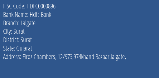 Hdfc Bank Lalgate Branch Surat IFSC Code HDFC0000896