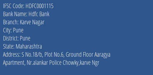 Hdfc Bank Karve Nagar Branch Pune IFSC Code HDFC0001115