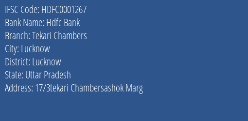 Hdfc Bank Tekari Chambers Branch Lucknow IFSC Code HDFC0001267