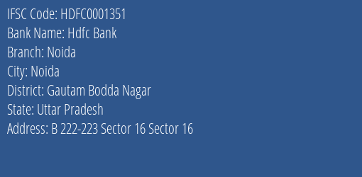 Hdfc Bank Noida Branch Gautam Bodda Nagar IFSC Code HDFC0001351