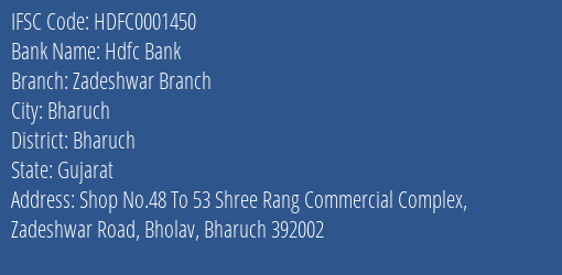 Hdfc Bank Zadeshwar Branch Branch IFSC Code