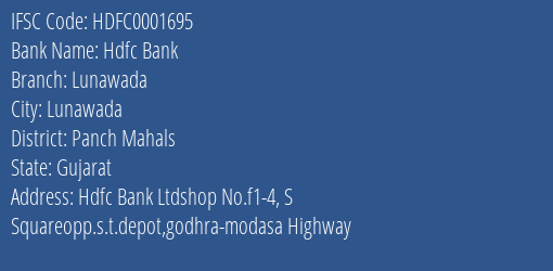Hdfc Bank Lunawada Branch Panch Mahals IFSC Code HDFC0001695