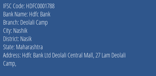 Hdfc Bank Deolali Camp Branch, Branch Code 001788 & IFSC Code HDFC0001788