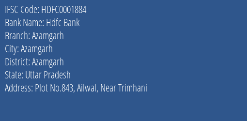 Hdfc Bank Azamgarh Branch Azamgarh IFSC Code HDFC0001884