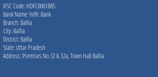 Hdfc Bank Ballia Branch Ballia IFSC Code HDFC0001885
