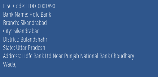 Hdfc Bank Sikandrabad Branch Bulandshahr IFSC Code HDFC0001890
