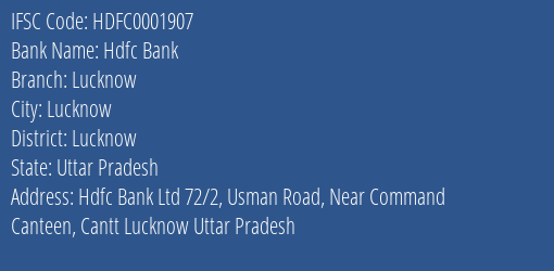 Hdfc Bank Lucknow Branch, Branch Code 001907 & IFSC Code Hdfc0001907