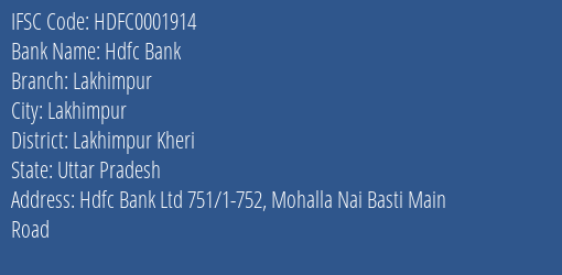 Hdfc Bank Lakhimpur Branch Lakhimpur Kheri IFSC Code HDFC0001914