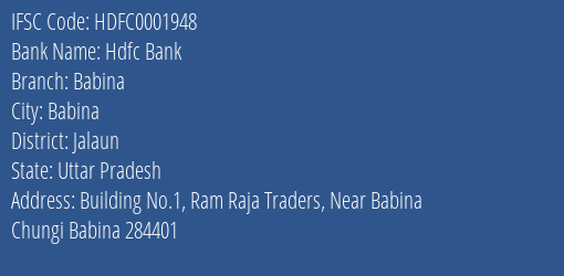 Hdfc Bank Babina Branch Jalaun IFSC Code HDFC0001948