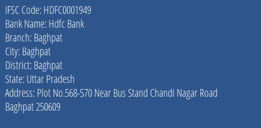 Hdfc Bank Baghpat Branch Baghpat IFSC Code HDFC0001949