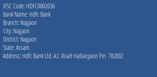 Hdfc Bank Nagaon Branch Nagaon IFSC Code HDFC0002036