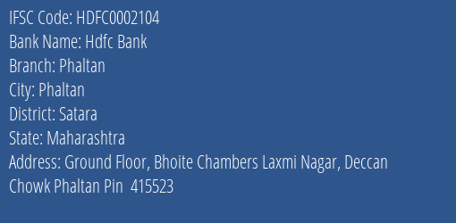 Hdfc Bank Phaltan Branch Satara IFSC Code HDFC0002104