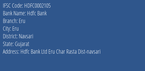 Hdfc Bank Eru Branch Navsari IFSC Code HDFC0002105