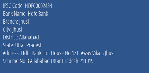 Hdfc Bank Jhusi Branch Allahabad IFSC Code HDFC0002434