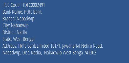 Hdfc Bank Nabadwip Branch Nadia IFSC Code HDFC0002491