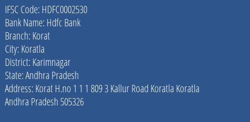 Hdfc Bank Korat Branch, Branch Code 002530 & IFSC Code HDFC0002530