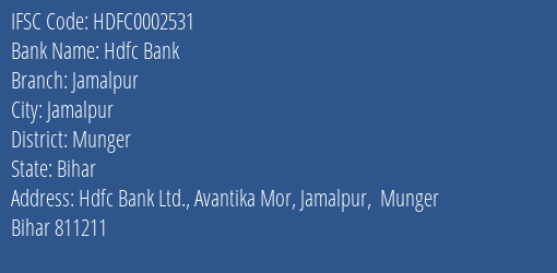 Hdfc Bank Jamalpur Branch, Branch Code 002531 & IFSC Code HDFC0002531