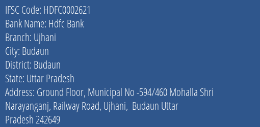 Hdfc Bank Ujhani Branch Budaun IFSC Code HDFC0002621