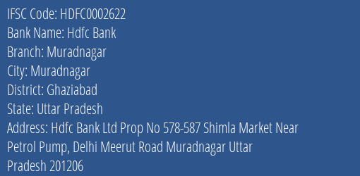 Hdfc Bank Muradnagar Branch Ghaziabad IFSC Code HDFC0002622