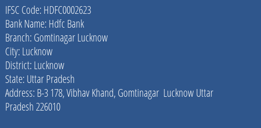 Hdfc Bank Gomtinagar Lucknow Branch, Branch Code 002623 & IFSC Code Hdfc0002623