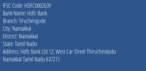 Hdfc Bank Tiruchengode Branch Namakkal IFSC Code HDFC0002639