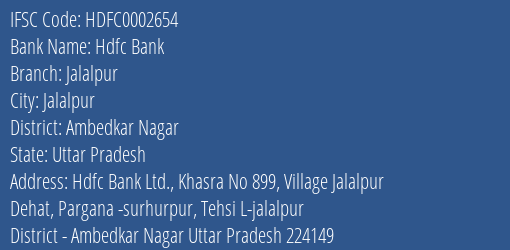 Hdfc Bank Jalalpur Branch Ambedkar Nagar IFSC Code HDFC0002654