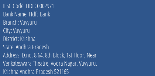 Hdfc Bank Vuyyuru Branch Krishna IFSC Code HDFC0002971