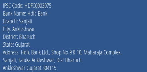 Hdfc Bank Sanjali Branch, Branch Code 003075 & IFSC Code HDFC0003075