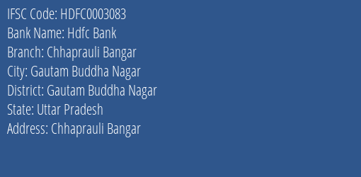 Hdfc Bank Chhaprauli Bangar Branch, Branch Code 003083 & IFSC Code Hdfc0003083