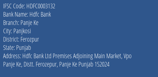 Hdfc Bank Panje Ke Branch Ferozpur IFSC Code HDFC0003132