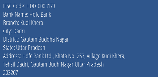 Hdfc Bank Kudi Khera Branch Gautam Buddha Nagar IFSC Code HDFC0003173