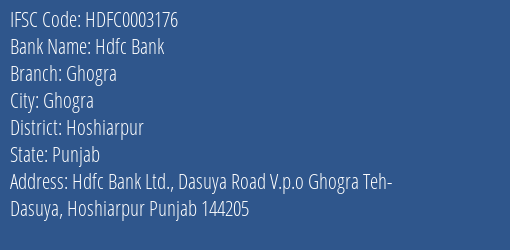Hdfc Bank Ghogra Branch Hoshiarpur IFSC Code HDFC0003176