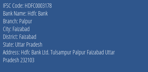 Hdfc Bank Palpur Branch Faizabad IFSC Code HDFC0003178