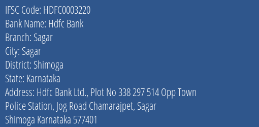 Hdfc Bank Sagar Branch Shimoga IFSC Code HDFC0003220
