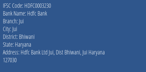 Hdfc Bank Jui Branch, Branch Code 003230 & IFSC Code HDFC0003230