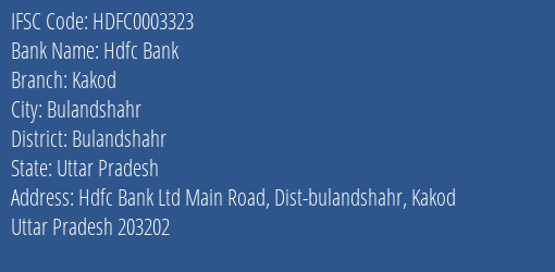 Hdfc Bank Kakod Branch Bulandshahr IFSC Code HDFC0003323