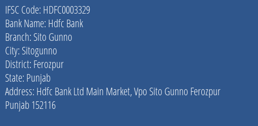 Hdfc Bank Sito Gunno Branch Ferozpur IFSC Code HDFC0003329