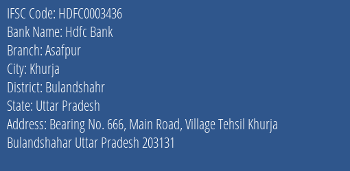 Hdfc Bank Asafpur Branch Bulandshahr IFSC Code HDFC0003436