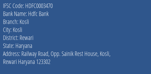 Hdfc Bank Kosli Branch Rewari IFSC Code HDFC0003470