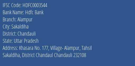 Hdfc Bank Alampur Branch Chandauli IFSC Code HDFC0003544