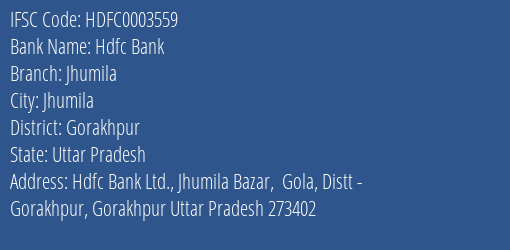 Hdfc Bank Jhumila Branch, Branch Code 003559 & IFSC Code Hdfc0003559