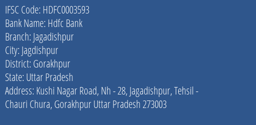 Hdfc Bank Jagadishpur Branch Gorakhpur IFSC Code HDFC0003593