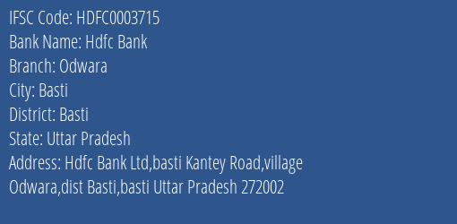 Hdfc Bank Odwara Branch Basti IFSC Code HDFC0003715
