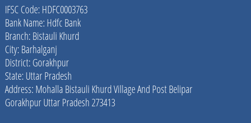 Hdfc Bank Bistauli Khurd Branch Gorakhpur IFSC Code HDFC0003763