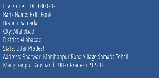 Hdfc Bank Samada Branch Allahabad IFSC Code HDFC0003787