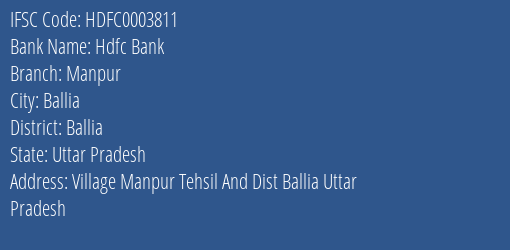 Hdfc Bank Manpur Branch Ballia IFSC Code HDFC0003811