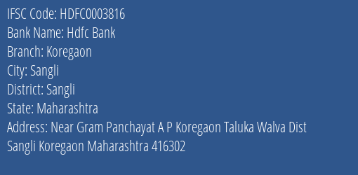 Hdfc Bank Koregaon Branch Sangli IFSC Code HDFC0003816