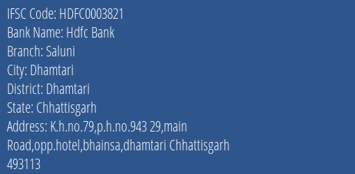 Hdfc Bank Saluni Branch Dhamtari IFSC Code HDFC0003821