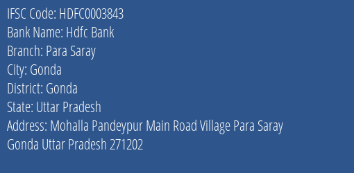 Hdfc Bank Para Saray Branch, Branch Code 003843 & IFSC Code Hdfc0003843